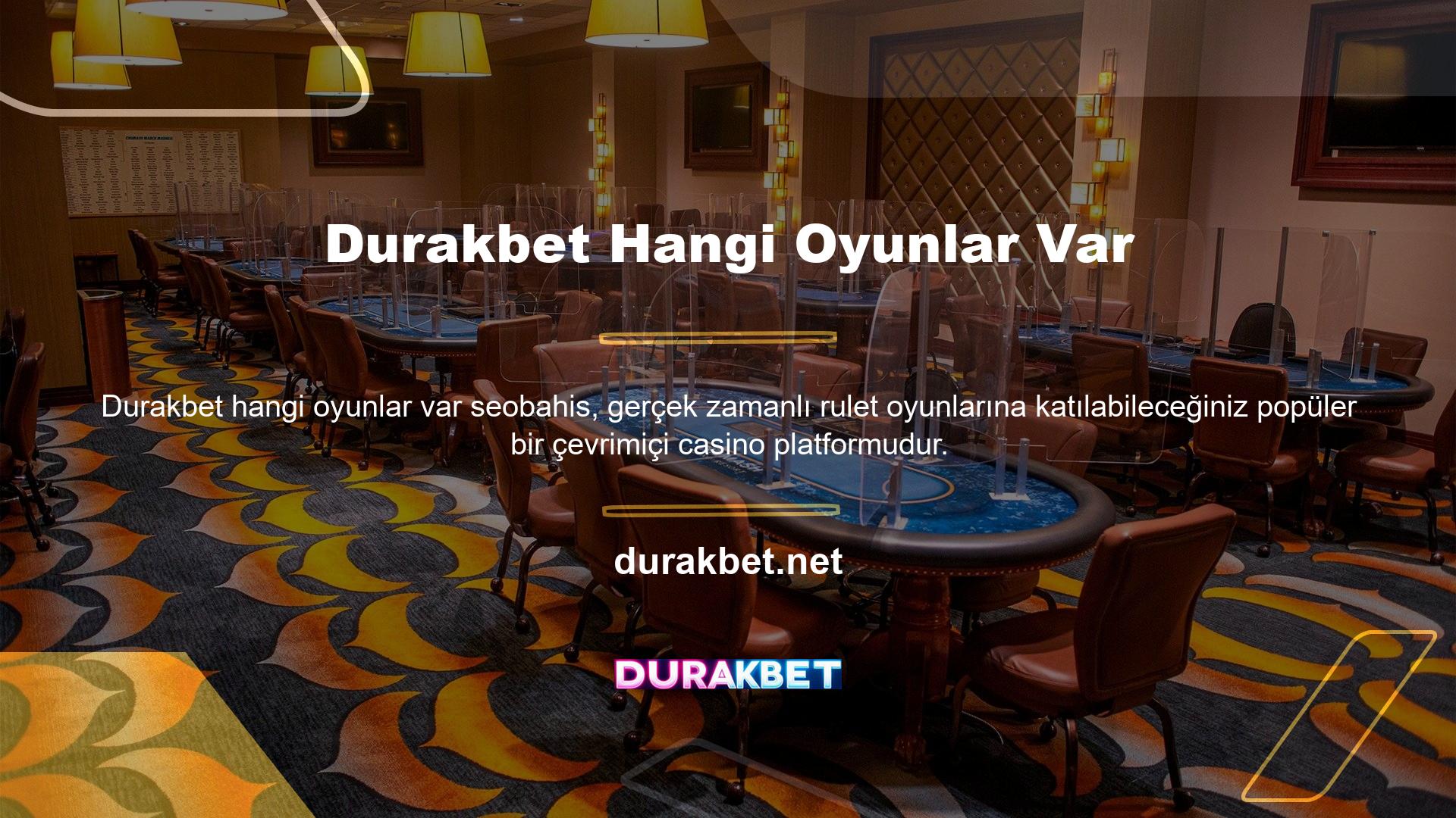 Canlı casino bölümümüz kullanıcılara canlı Durakbet oyunlarına katılma fırsatı sunmaktadır